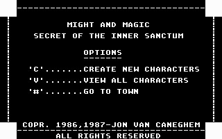 Might and Magic: Book One - Secret of the Inner Sanctum (DOS) screenshot: Main menu