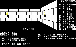 Might and Magic: Book One - Secret of the Inner Sanctum (DOS) screenshot: The tavern decorators seems to go for a rather austere look