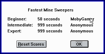 Microsoft Windows 3.1 (included games) (Windows 3.x) screenshot: Minesweeper - Those guys were so ashamed of their scores...