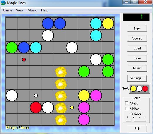 Magic Lines (Windows) screenshot: A game being played with 2D, untextured balls