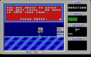 Duke Nukum: Episode 3 - Trapped in the Future (DOS) screenshot: This game really doesn't want you to forget to save.