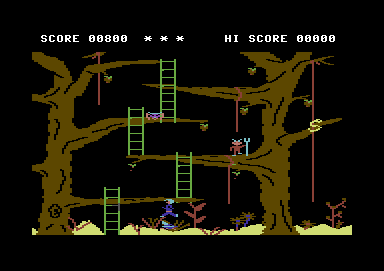 Monkey Magic (Commodore 64) screenshot: Jumping over a toy mouse