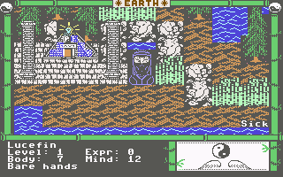 Moebius: The Orb of Celestial Harmony (Commodore 64) screenshot: The game world - Your journey begins here.