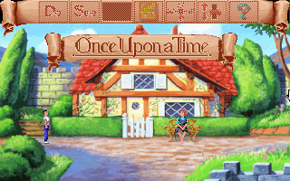 Mixed Up Fairy Tales (DOS) screenshot: In case you didn't realise you'd just begun a mission, the marquee helpfully indicates. (MCGA/VGA)