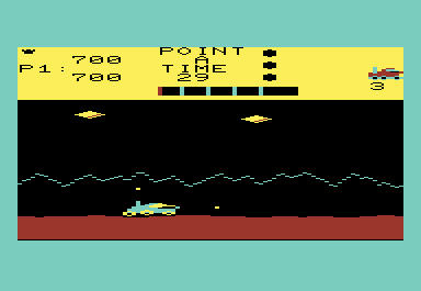 Moon Patrol (VIC-20) screenshot: Aliens attacking!!