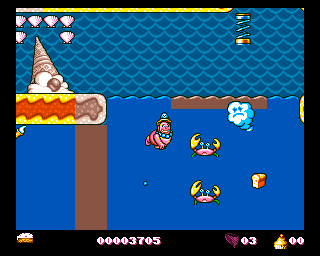 Mr. Blobby (Amiga) screenshot: Underwater adventure with duo of crabs