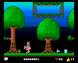 Mr. Blobby (Amiga) screenshot: All is coloured so collect the bonus items