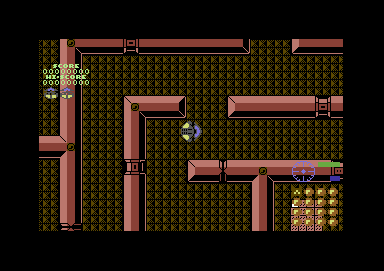 Mutants (Commodore 64) screenshot: The top-left level; heavily-walled