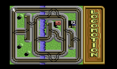 Locomotion (Commodore 64) screenshot: A river jazzes up the appearance of this level