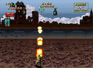 NAM-1975 (Neo Geo) screenshot: Using a flamethrower