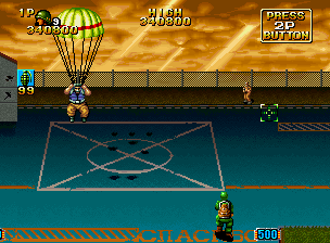 NAM-1975 (Neo Geo) screenshot: That man is parachuting down to safety