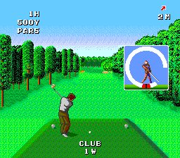 Naxat Open (TurboGrafx-16) screenshot: Lining up the shot using the conventional control method