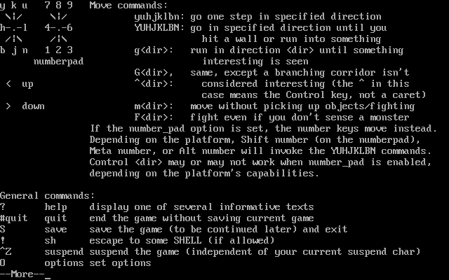 NetHack (DOS) screenshot: Commands