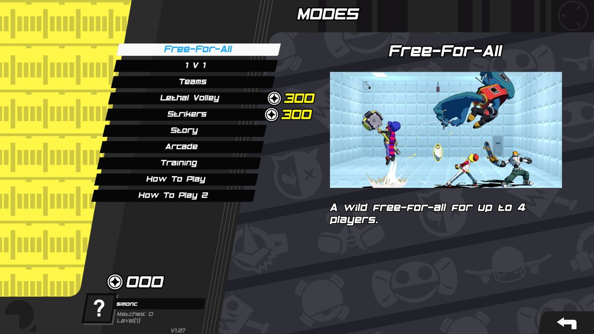 Lethal League: Blaze (Windows) screenshot: Overview of the available game modes