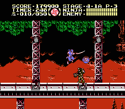 Ninja Gaiden III: The Ancient Ship of Doom (NES) screenshot: Stage 4-1: It seems that either the world is upside down or you are