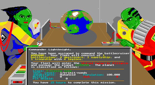 Trevor Sorensen's Star Legions (DOS) screenshot: Mission briefing