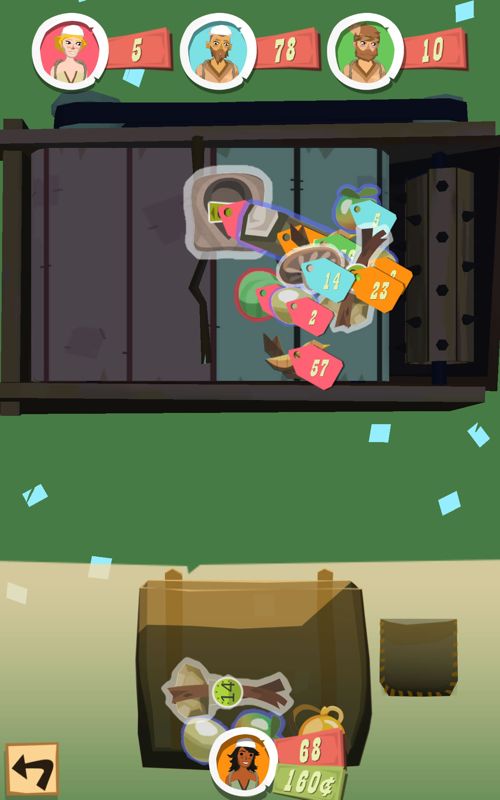 The Trail (Android) screenshot: Trading items on the conveyor belt.