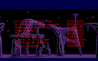 No Exit (DOS) screenshot: Keeping good company among the tough crew on the high score table (VGA)