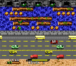 Frogger (SNES) screenshot: Going for the extra frog