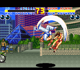 Fatal Fury 2 (SNES) screenshot: Korea: Kim Kaphwan vs. Mai Shiranui