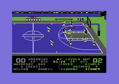 Omni-Play Basketball (Commodore 64) screenshot: Under the rim