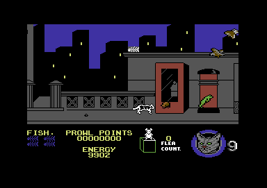 On the Tiles (Commodore 64) screenshot: A flea approaches the cat