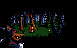 Once Upon a Time: Little Red Riding Hood (DOS) screenshot: Wolf is here...