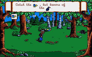 Once Upon a Time: Little Red Riding Hood (DOS) screenshot: Catching the bird as Wolf...