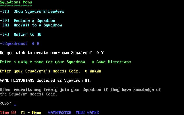 Operation: Overkill II (DOS) screenshot: Start a new team.