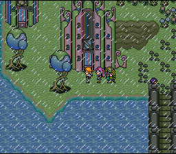 Paladin's Quest (SNES) screenshot: A town in the rain