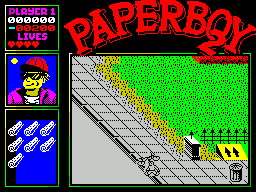 Paperboy 2 (ZX Spectrum) screenshot: Kerb-crawling, but not in the conventional sense