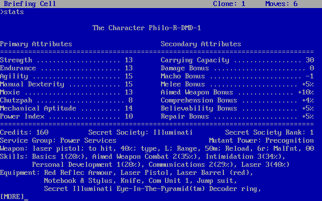 Paranoia (DOS) screenshot: Troubleshooter statistics