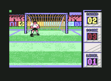 Penalty Soccer (Commodore 64) screenshot: He saves!