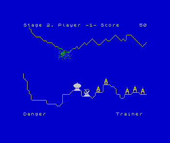 Penetrator (ZX Spectrum) screenshot: Level 2 has a different background