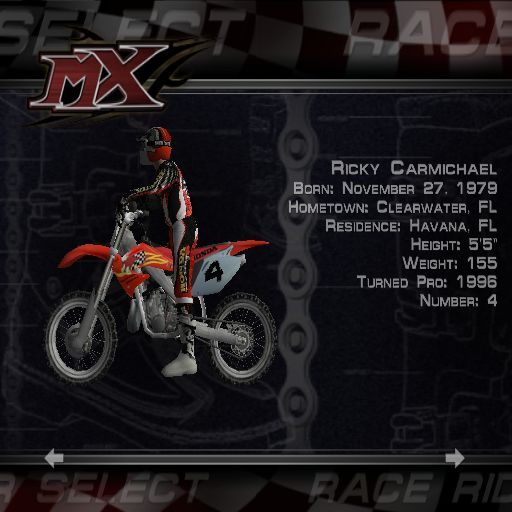 MX Superfly Featuring Ricky Carmichael (PlayStation 2) screenshot: Freestyle<br>Racer selection screen