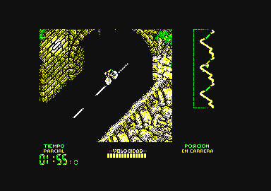 Perico Delgado Maillot Amarillo (Amstrad CPC) screenshot: Cycling down the mountain