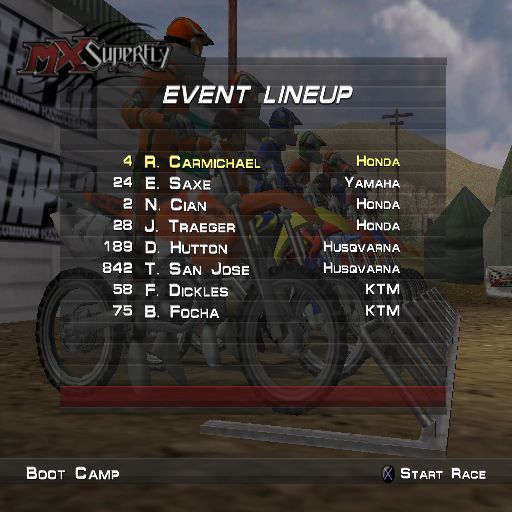 MX Superfly Featuring Ricky Carmichael (PlayStation 2) screenshot: Freestyle: Lining up for a race on the Boot Camp circuit