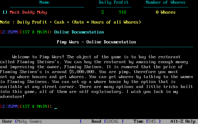 PimpWars (DOS) screenshot: Introduction