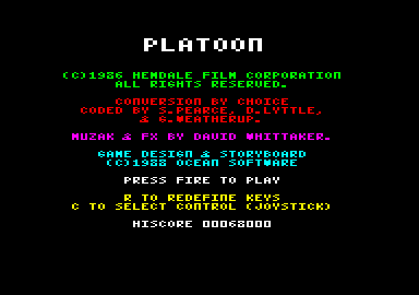 Platoon (Amstrad CPC) screenshot: Main credits