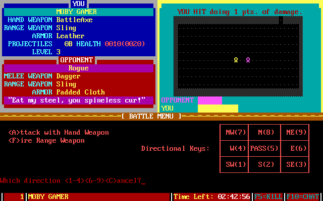 The Pit (DOS) screenshot: Preparing a ranged attack