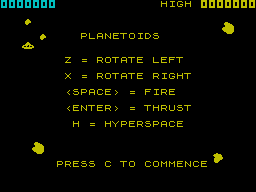 Planetoids (ZX Spectrum) screenshot: Instructions.
