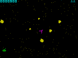 Planetoids (ZX Spectrum) screenshot: It's just you, the planetoids, and the alien spaceship.