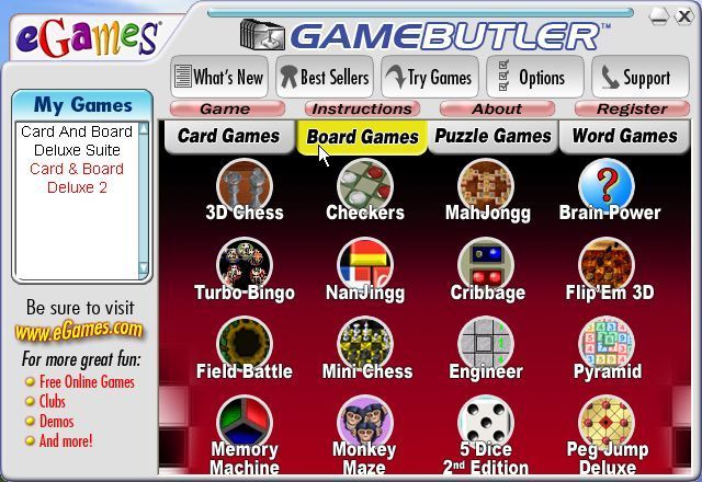 Deluxe Suite: Card & Board Games 2 (Windows) screenshot: The menu for the Board Games category