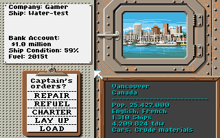 Ports of Call (DOS) screenshot: Ship-in-port options