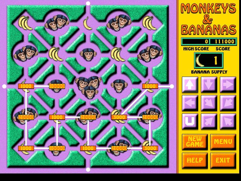Monkeys & Bananas (Windows) screenshot: A game in progress