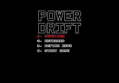 Power Drift (Amstrad CPC) screenshot: Main menu