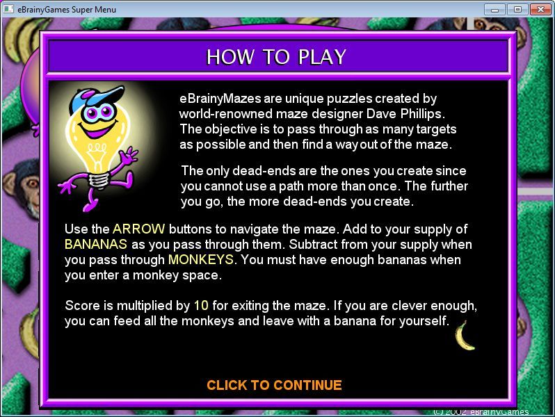 Monkeys & Bananas (Windows) screenshot: The game's instructions