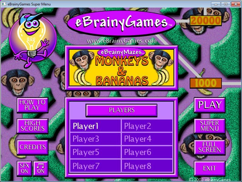 Monkeys & Bananas (Windows) screenshot: The main menu.