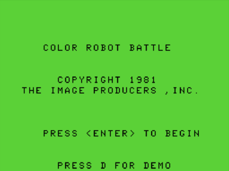 Color Robot Battle (TRS-80 CoCo) screenshot: Title Screen