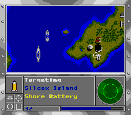 Super Battleship: The Classic Naval Combat Game (Genesis) screenshot: Targeting a shore battery